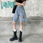 Lunivop Women’s A-Line Wide Leg Denim Shorts Summer New Street Style Young Girl Sexy Simple